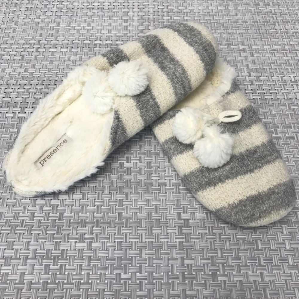 Debenhams Grey Knit Mule Fur lined Slipper UK 5-6 NWOT